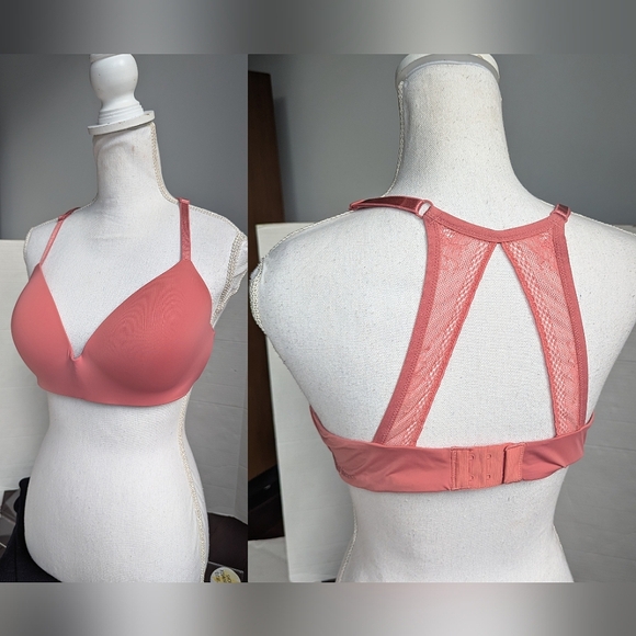 Victorias Secret Wireless Push-up Bra Halter Size 34D Salmon Pink EUC - Picture 1 of 14